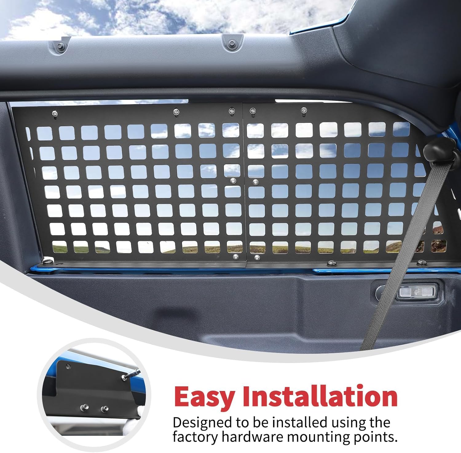 Linskip Trunk Molle Panel Compatible with 2021-2025 2026 Ford Bronco 2 Door Hard Top, Rear Window Cargo Molle Panel for Bronco Exterior Accessories - Space-Saving Organizer for Tools and Gear