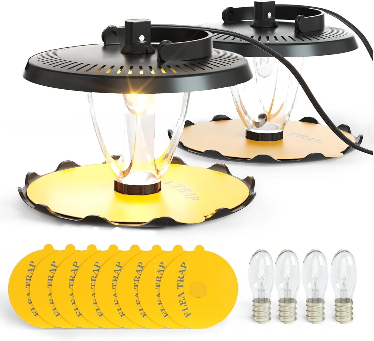Flea Trap for lnside Your Home Indoor Electric Flea Light Catcher and Killer for House 2 Pack with 8 Sticky Pads Refills and 4 Replacement Lightbulbs