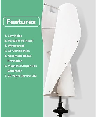 5kW Wind Turbine Generator Kit - 12V/24V/48V Off-Grid System with Hybrid MPPT Charge Controller, Low Wind Speed, Quiet Maglev Technology, Green Color