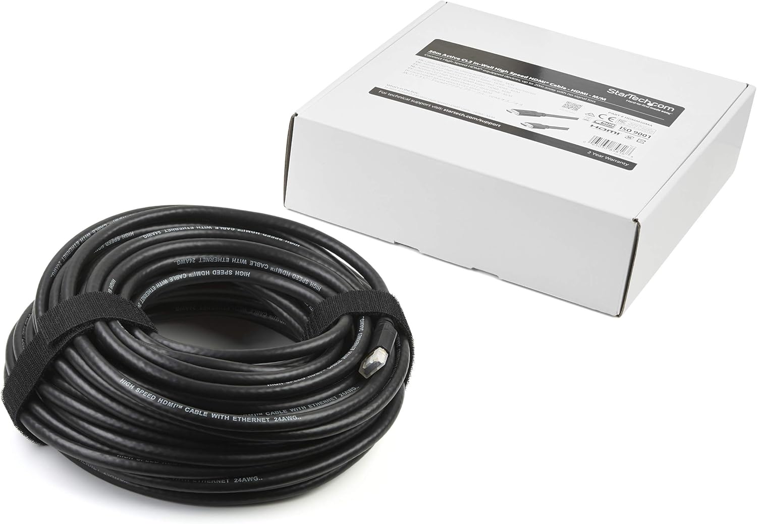 StarTech.com 65 ft (20m) High Speed HDMI Cable – Male to Male - Active - 28AWG - CL2 Rated In-wall Installation - Ultra HD 4K x 2K - Active HDMI Cable (HDMM20MA) Black