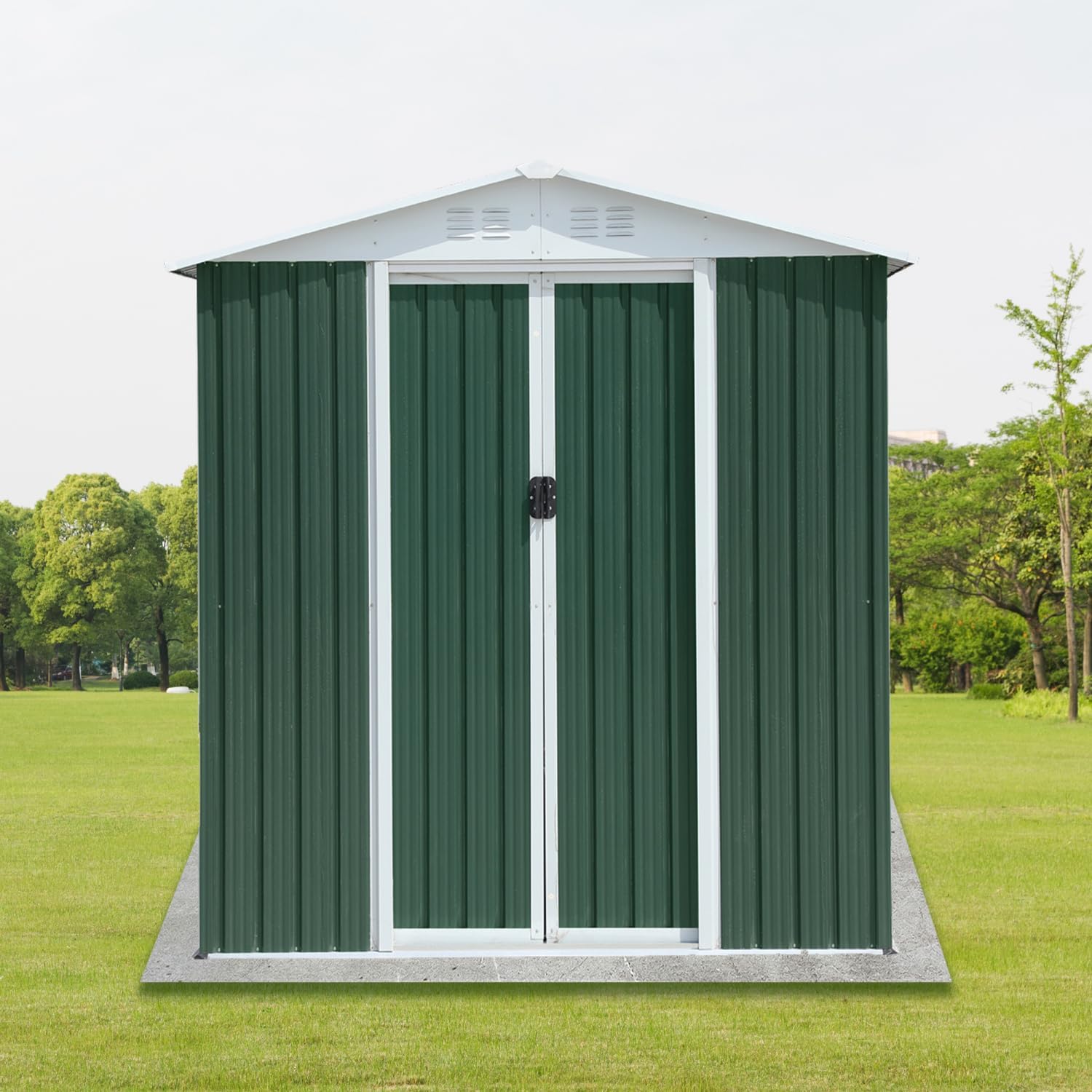 6FTx4FT Apex Roof Green Outdoor Tool Storage Shed with Aluminum Alloy Frame and Sliding Door