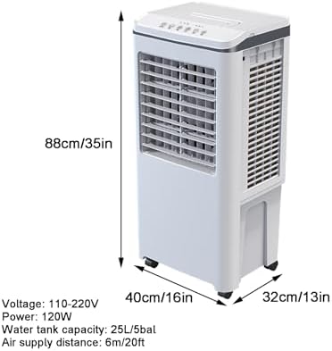 Swamp Cooler, Evaporative Cooler, 3-in-1 Portable Air Conditioners, 3 Speeds, Easy to Move, with 25L/5bal Water Tank, for Room, Bedroom, Indoor, Office