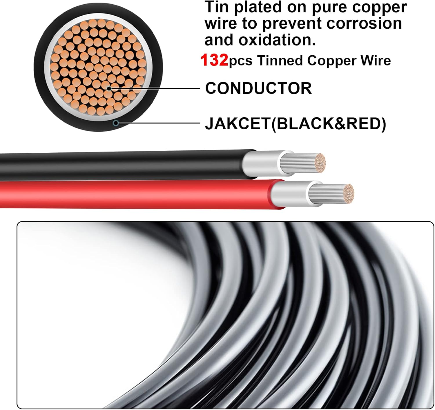 30FT 8AWG Solar Panel Extension Cable with Female & Male Connectors, Solar Cable for Solar Panels, Charge Controllers and Solar Generator (30FT)