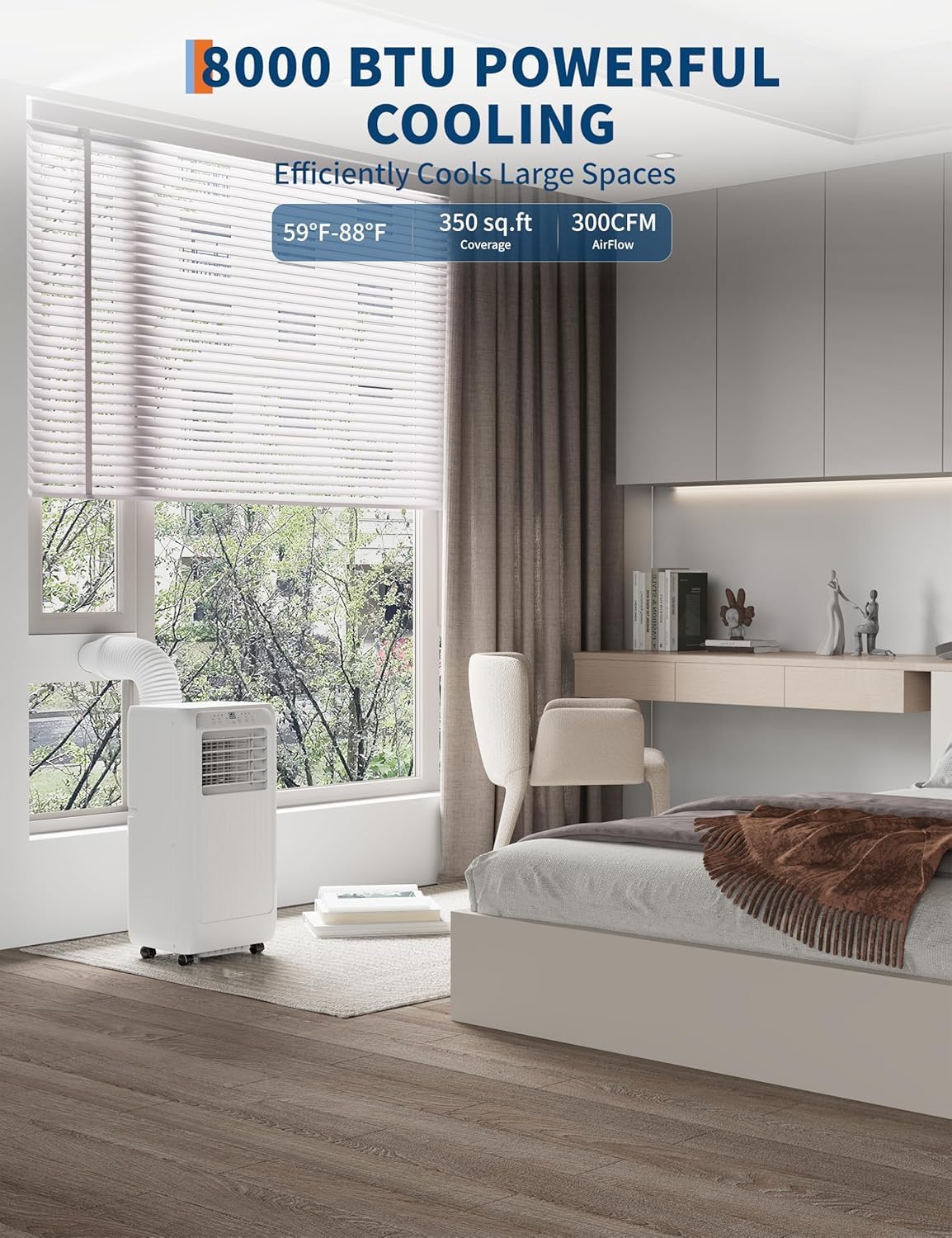 8000 BTU Portable Air Conditioner, Cools Up to 350 Sq. Ft, 3-In-1 Room Air Conditioner With Dehumidifier & Fan, Sleep Mode, Easy Install Kit for Home