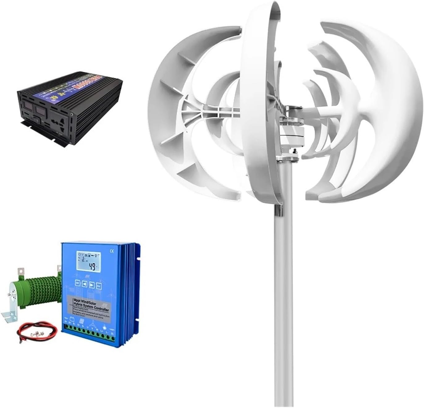 3000W Wind Turbine Generator Kit, 24V 48V Vertical Wind Turbine Household Low Noise and Efficient Solar Cell System Low Starting Speed for Home(with Inverter System,12V)
