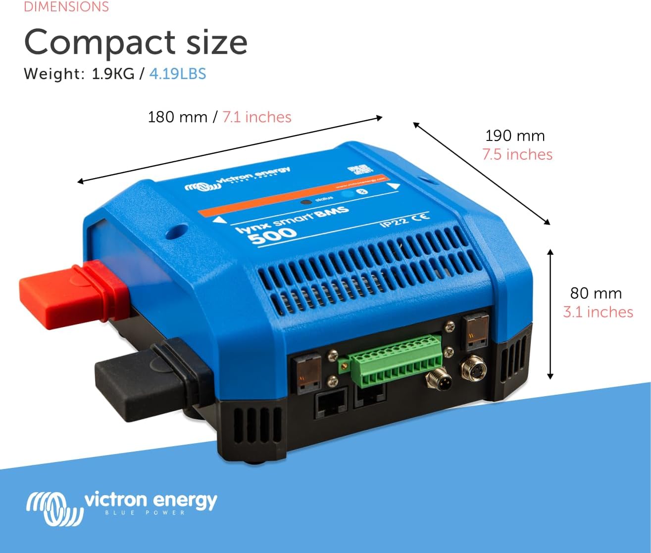 Victron Energy Lynx Smart BMS 500 M8 – Battery Management System for Smart Lithium Batteries, Bluetooth Monitoring, 500A Shunt, Pre-Charge, Contactor, Blue