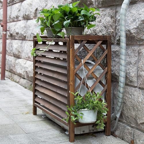 Solid Wood Garden Fence Air Conditioner Cover Decorative Privacy Fence Screen Trellis Design Outdoor Enclosure for Climbing Plants Trash Can Flower Rack Conditioning Shell Blinds(85x35x80cm)
