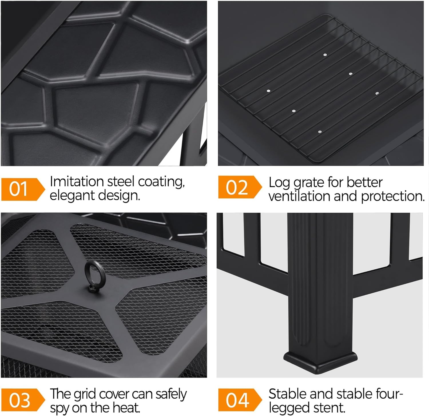 Yaheetech Multifunctional Fire Pit Table 32in Square Metal Firepit Stove Backyard Patio Garden Fireplace for Camping, Outdoor Heating, Bonfire and Picnic