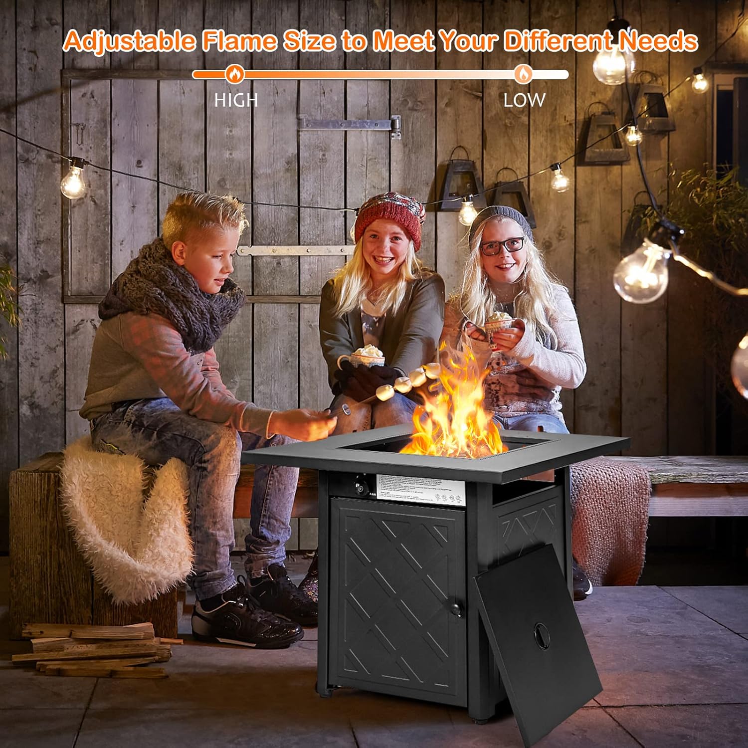 COSTWAY 28 Inches Outdoor Propane Fire Pit Table, 50,000 BTU Patio Gas Fire Pit Table, 2-in-1 Square Auto-Ignition Fire Pit Table with Lid and Lava Rocks for Patio, Backyard, Party, CSA Certification