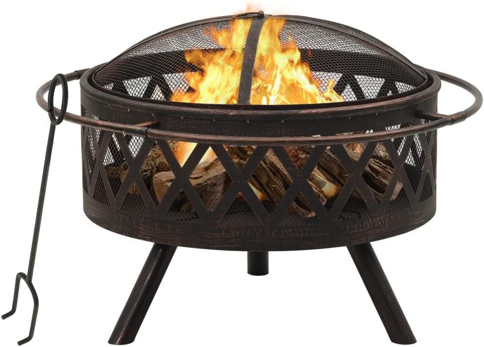 vidaXL Rustic Fire Pit with Poker Outdoor Garden Patio Balcony Backyard Fire Bowl Fireplace Furnace Heater Warmth Burning 29.9