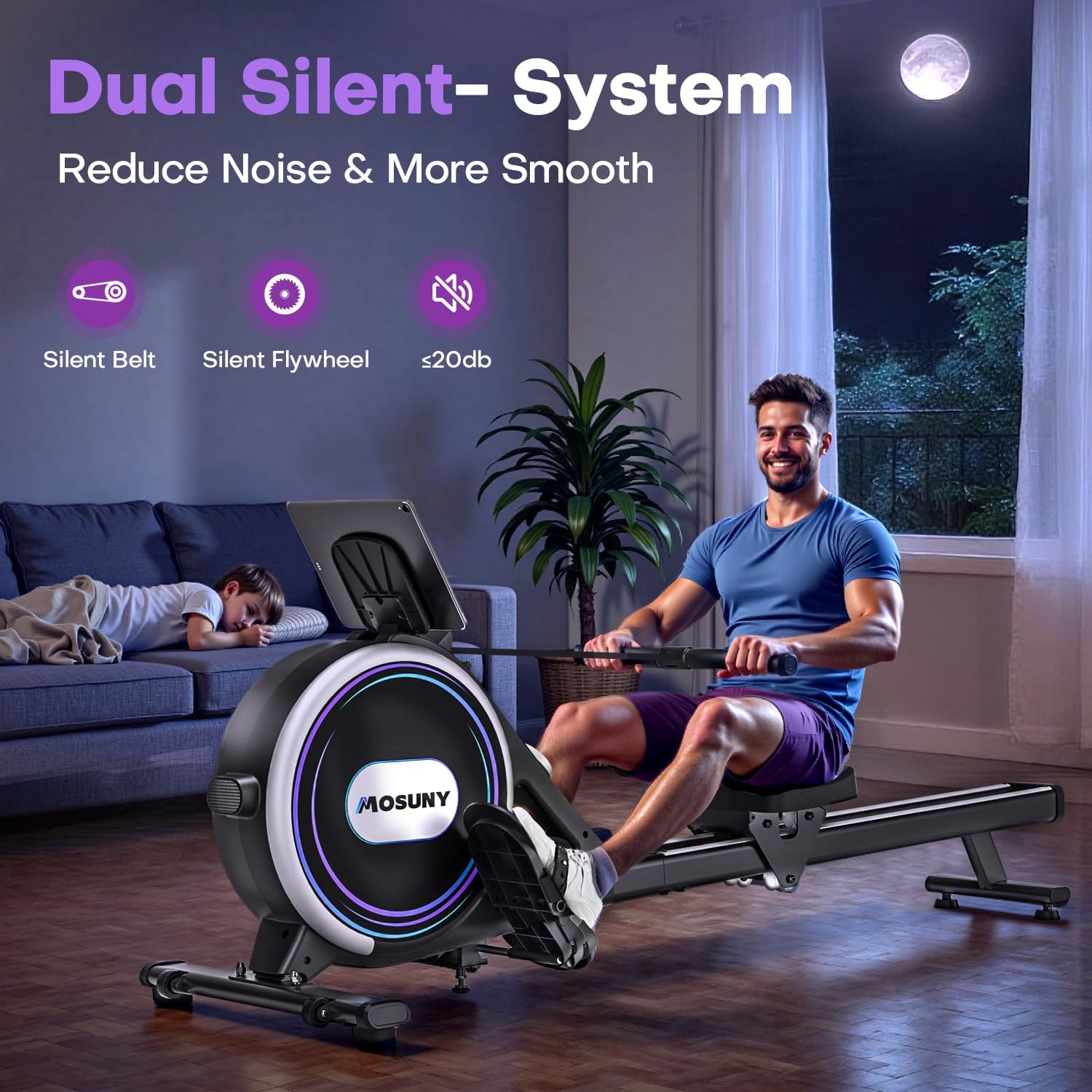 Rowing Machines for Home, 16/32-Level Adjustable Resistance, Magnetic Rowing Machine with App Supported, 350/400 LB Weight Capacity, Upgraded Dual Slide Rails with LCD Data Display Screen