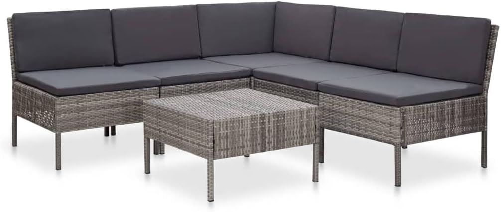 6 Piece Patio Lounge Set with Cushions Poly Rattan Gray,Modular Rattan Lounge Set: for Relaxing Outdoor Spaces Patio Furniture Sets, Outdoor Furniture Sets