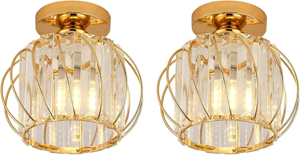 Siet Crystal Ceiling Light Farmhouse Mini Chandelier Lighting Fixture, Hallway Semi Flush Mount Close to Ceiling Lamp, Modern Pendant Lights for Corridor Kitchen Island Foyer