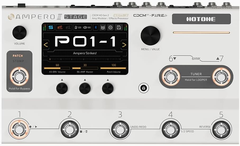 Hotone Ampero II Stage Multi-Effects Pedal Processor Guitar Amp Modeler Cab Simulation Dual Effect Chains w/FX Loop MIDI I/O Stereo OTG USB Audio Interface Tonebird Shure Mic MXR Cable Bundle MP-380