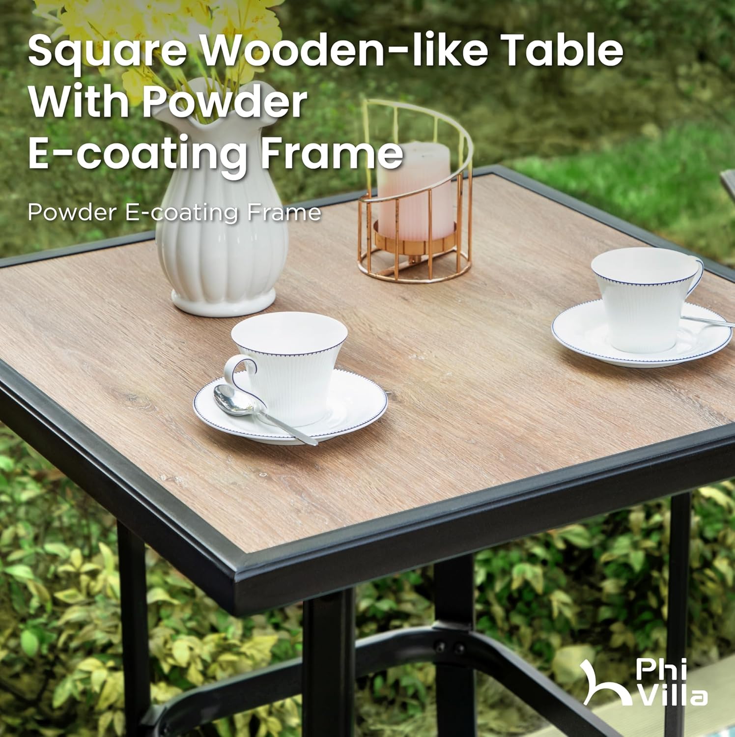 PHI VILLA Outdoor Patio Swivel Bar Set of 11, Textilene Bar Height Chair with Armrest and Wood Like Bar Table, All-Weather Furniture Set for Garden Lawn