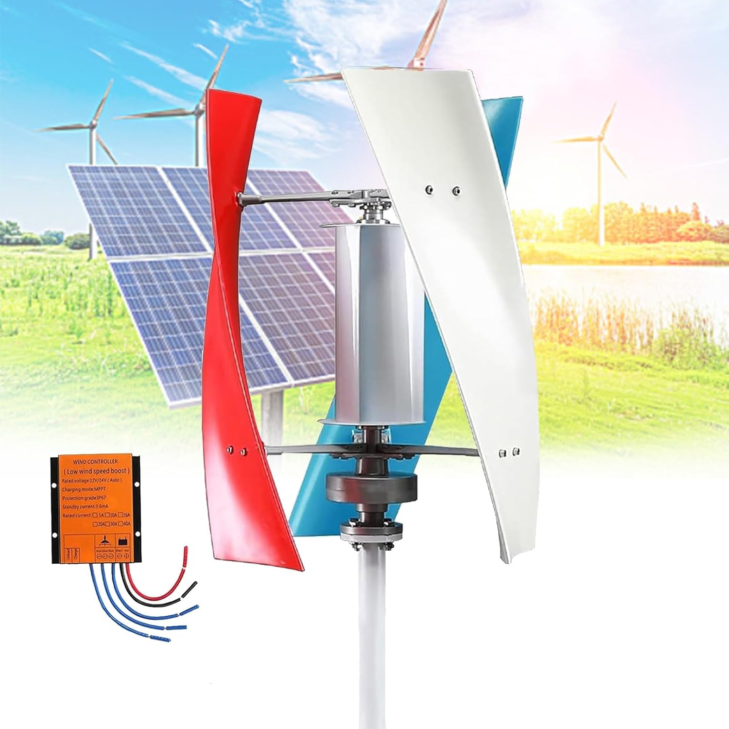18000W Vertical Wind Turbine Generator Kit for Home & Business, Colorful 12V Wind Mill with Controller, Efficient Renewable Energy Solution for Industrial Use