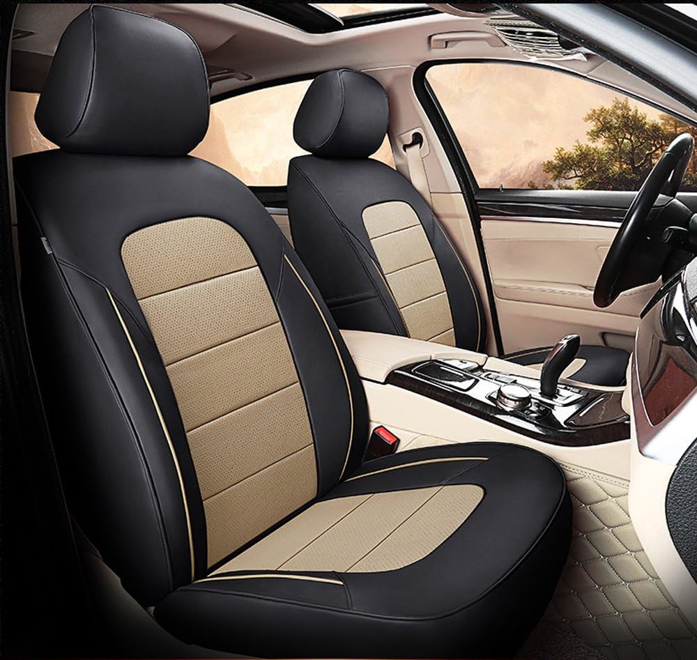 Genuine Leather & Leatherette Custom Fit Seat Cushions for Toyota Venza Seat Covers 2009 2010 2011 2012 2013 2014 2015 Seat Protectors Accessories 15PCS/Set (Black X Beige)