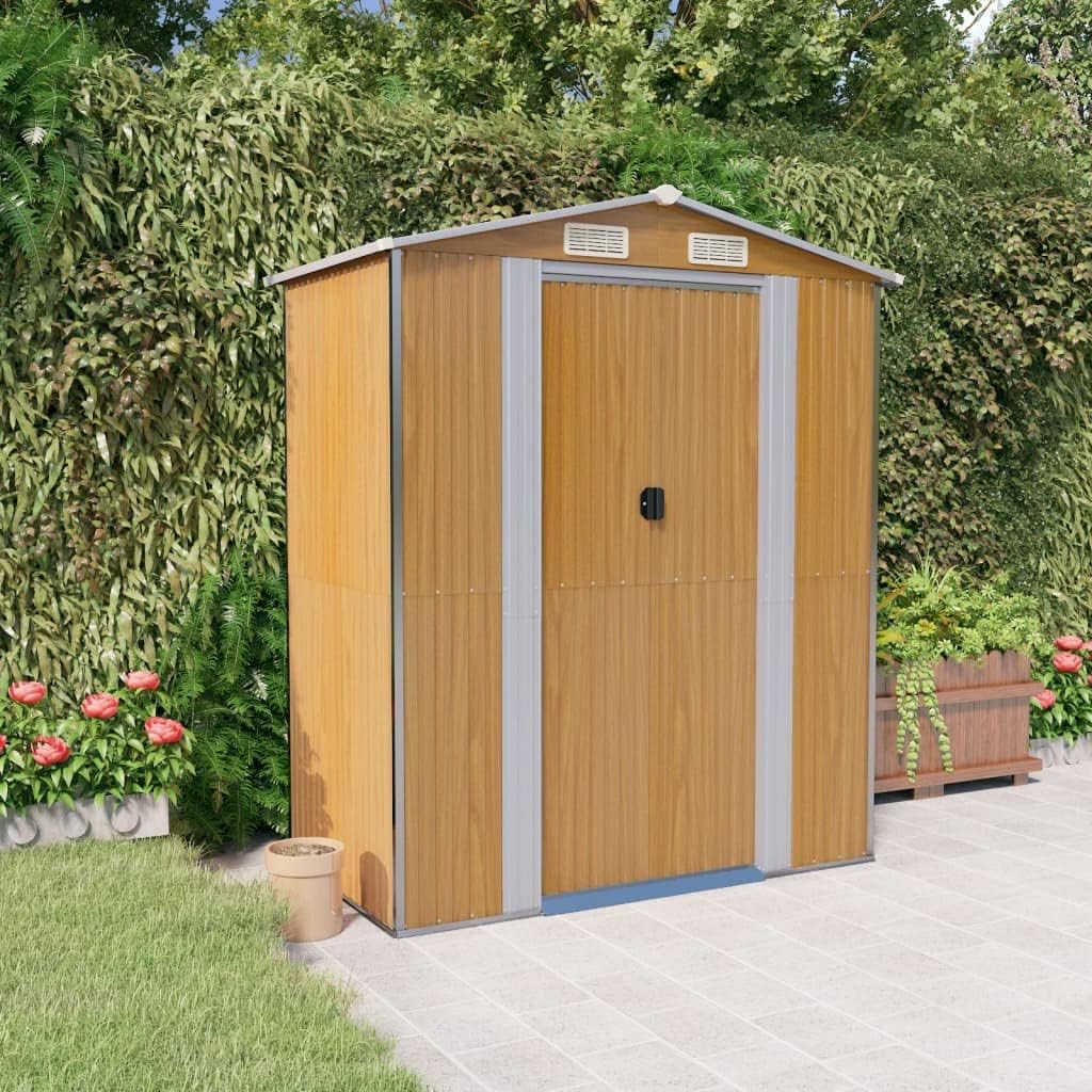 Gartenschuppen 192x108x223 cm Light Brown Galvanized Outdoor Storage shed mit Belüftung UV Schutz für Garten Balkon modernes Design und robustes Metall
