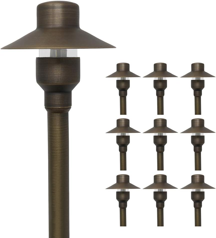 Lightkiwi T9489 Top Hat Outdoor Pathway & Area Light for 12 Volt Landscape Lighting, Brass 10 Pack (Light Bulb Not Included)