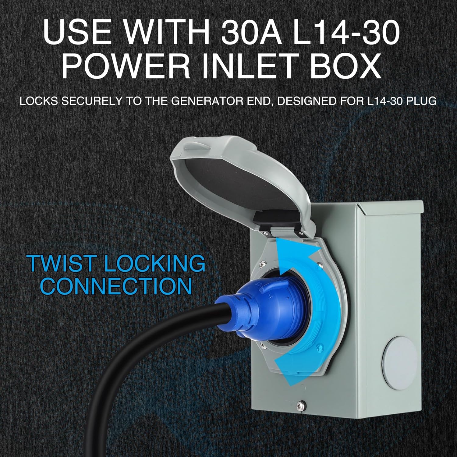 Kanayu 25 FT 30 Amp Generator Cord and Pre-Drilled Power Inlet Box Compatible with NEMA TT-30P to L14-30R, 3 Prong to 4 Prong Generator Plug Adapter, RV to House Inlet Box, STW 10 AWG, ETL Listed