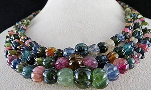 Natural Multi TOURMALINE MELON Beads NECKLACE 18 INCHES 9 MM TO 4MM