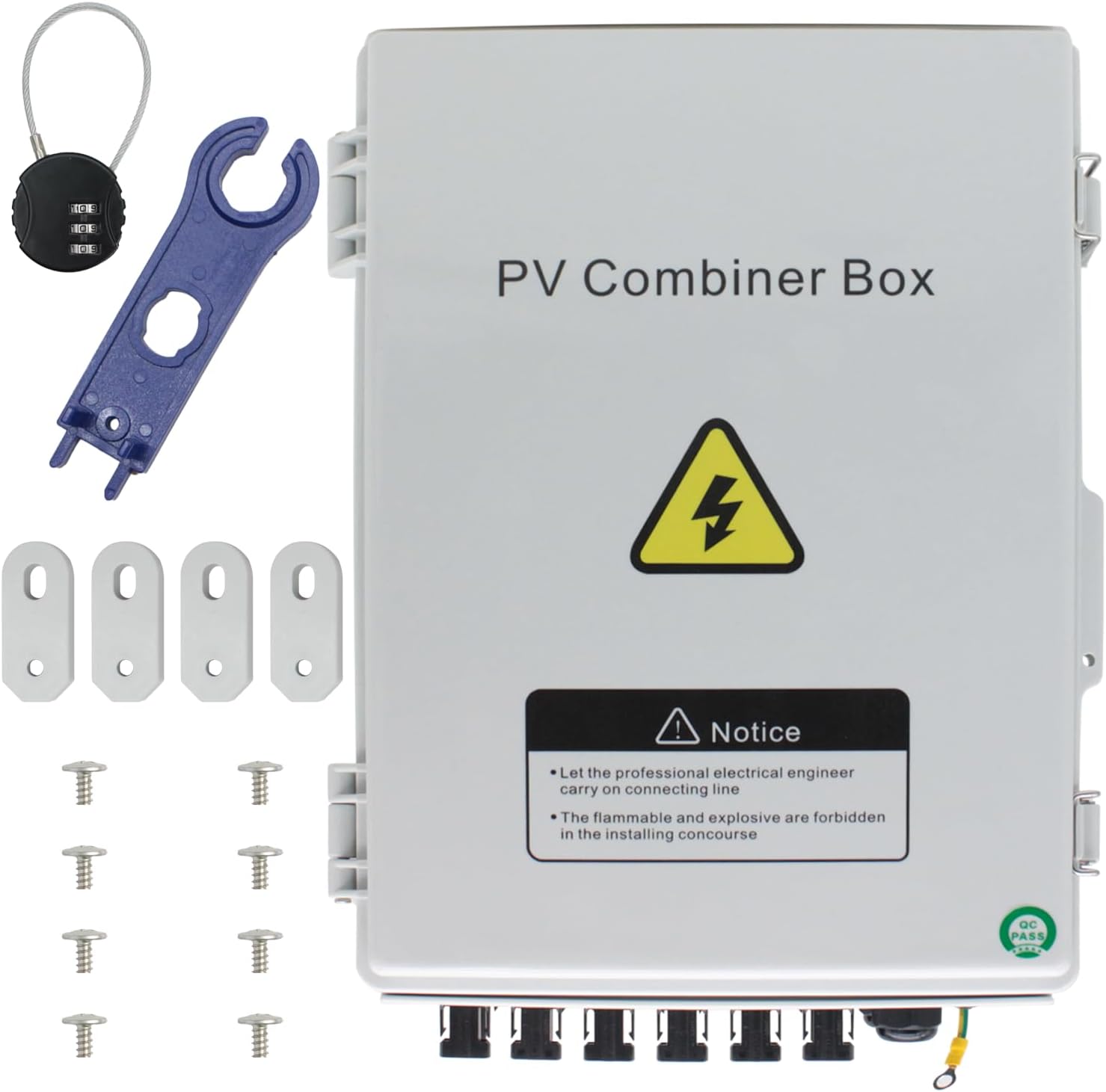 Solar Combiner Box, HXH PV Combiner Box 6 String with a 550V 2P 63A DC Circuit Breakers & Lightning Arreste for Solar Panels, IP 65 Waterproof