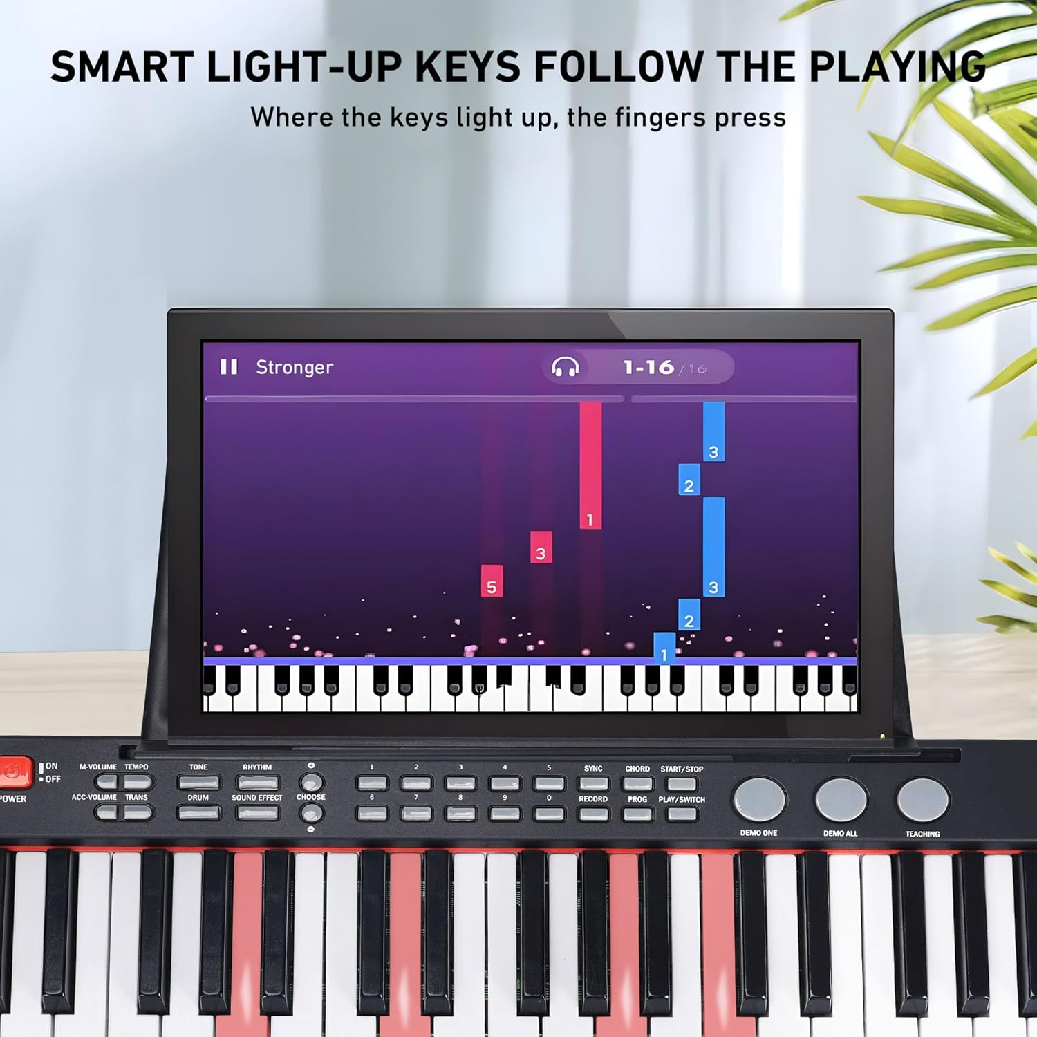 Lexington 61 Key Keyboard Piano, Complete Electronic Piano Keyboard Set for Beginners Adults, Portable Music Keyboard with Lighted Keys, Teaching Modes, Stand, Case, Microphone (Black)