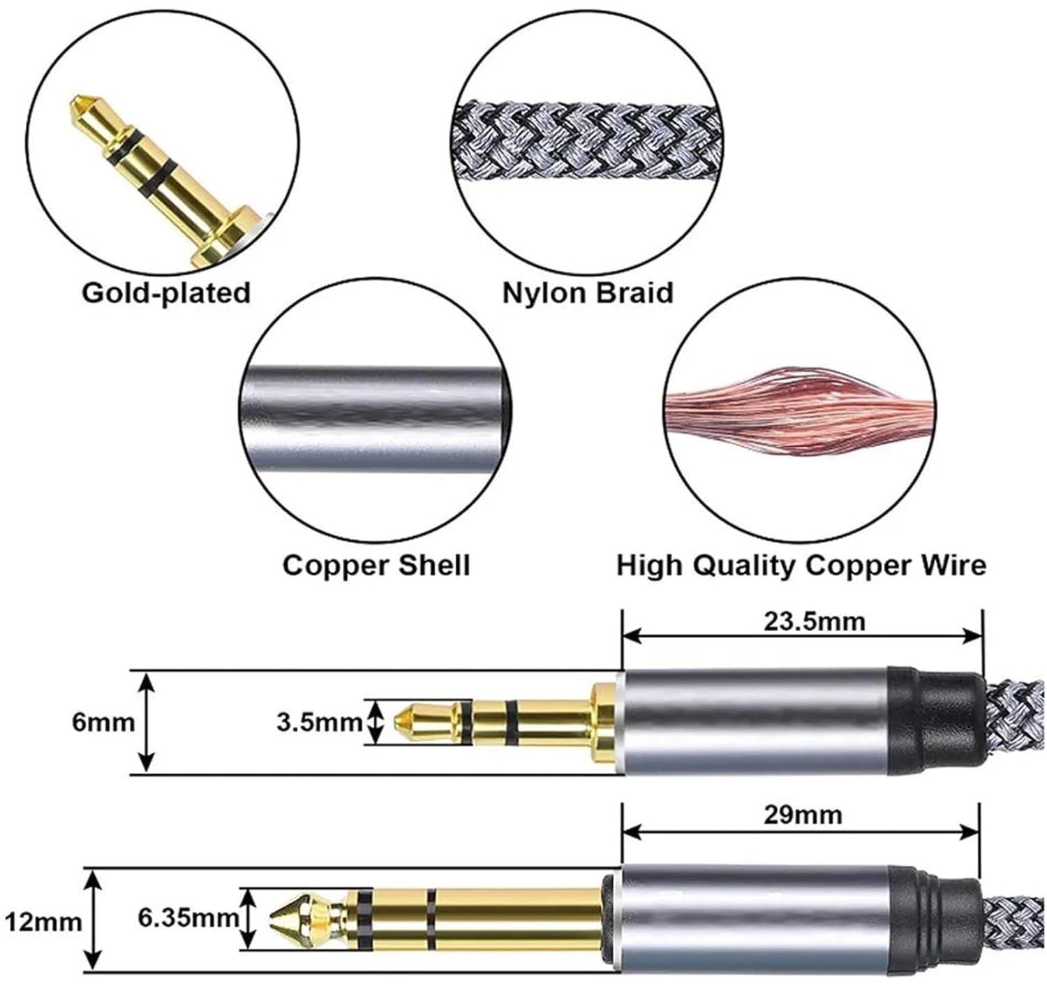 Pro Audio Cable 6.5mm To 3.5mm Jack Aux Cable Adapter For Speaker Guitar Amplifier TRS Cable Jack 3.5mm To 6.5mm Cable(5m)