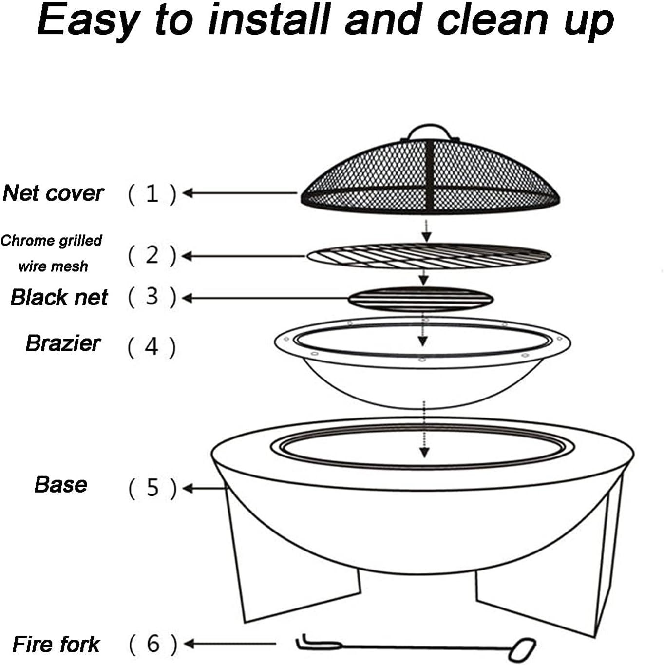 Large Fire Pit Bowl w/Handles & Retractable Barbecue Sign,Wood Burning Fire Pit