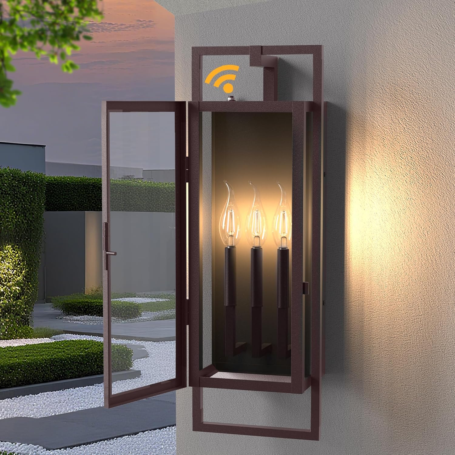 Giant 𝟐𝟔.𝟑𝟖𝐈𝐍 Oil Rubbed Bronze Outdoor Light, Dusk to Dawn Exterior Lighting Fixtures with Tempered Glass, Waterproof Sconce Lights 3-Light, Outside Light for House Porch Patio Garage