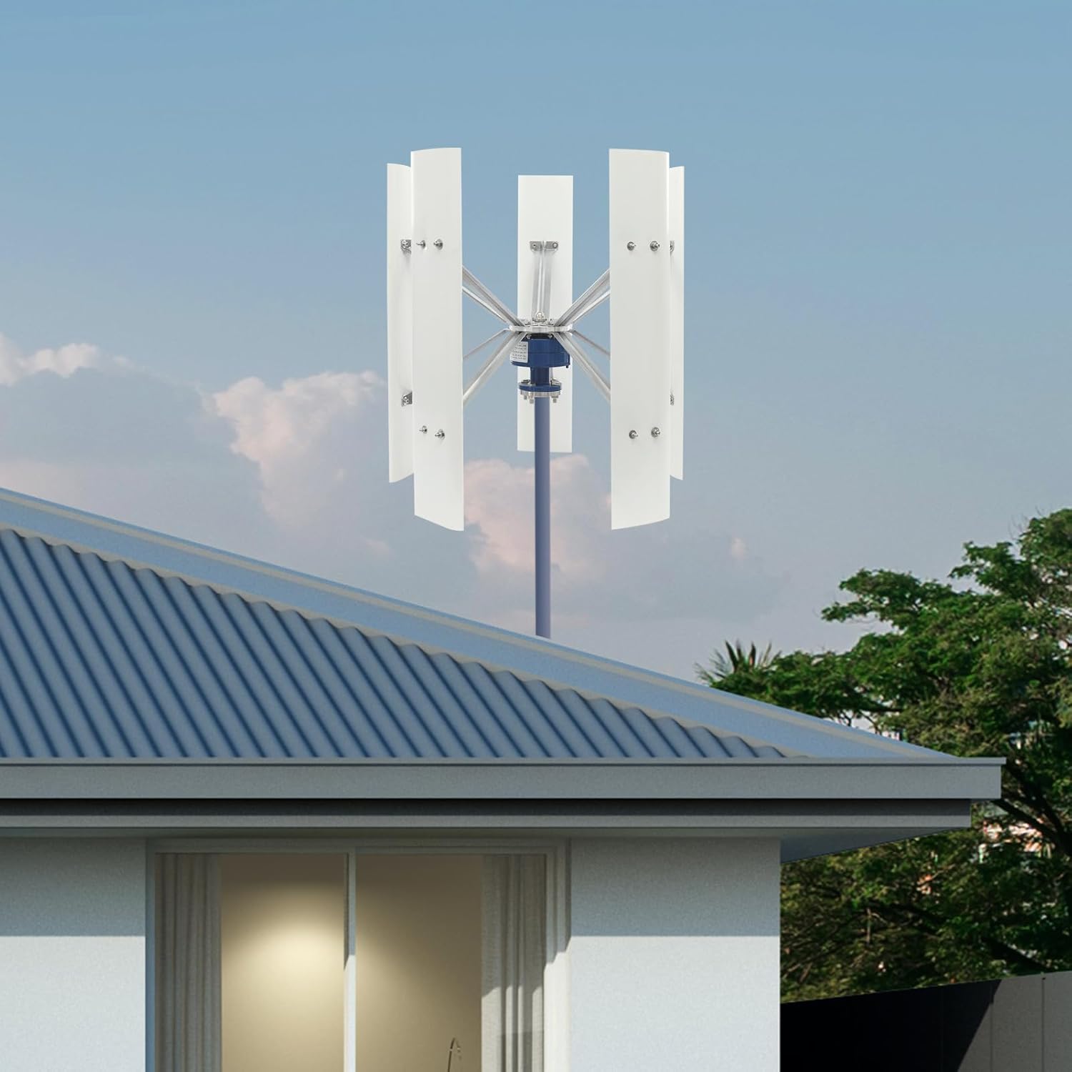 5 Blades Wind Turbine Generator for Home, Boats, Cabins, RVs, Streetlights, White Vertical Axis Wind Turbine Generator with Controller 12V, 100W