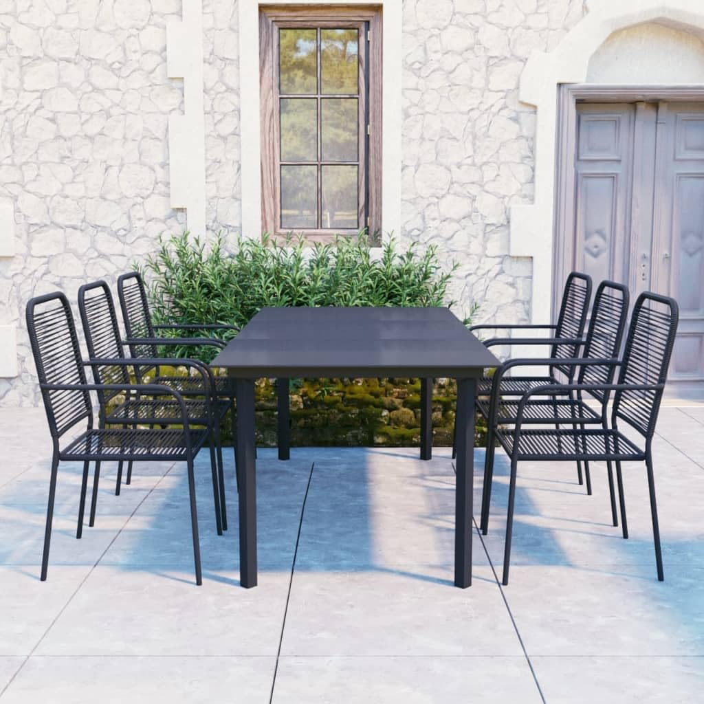 7 Piece Patio Dining Set Black Glass and Steel,Elegant and Durable 7Piece Patio Dining Set for Sophisticated Outdoor Gatherings Furniture Sets for Patio, Lawn & Garden