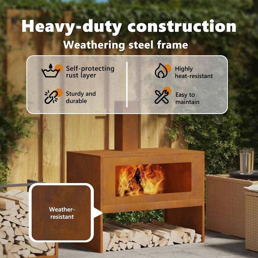 vidaXL Outdoor Fire Pit Stove Garden Weathering Steel for Large Logs Rustic Heating Perfect Patios and Camping Log Wood Fired Patio Durable Metal