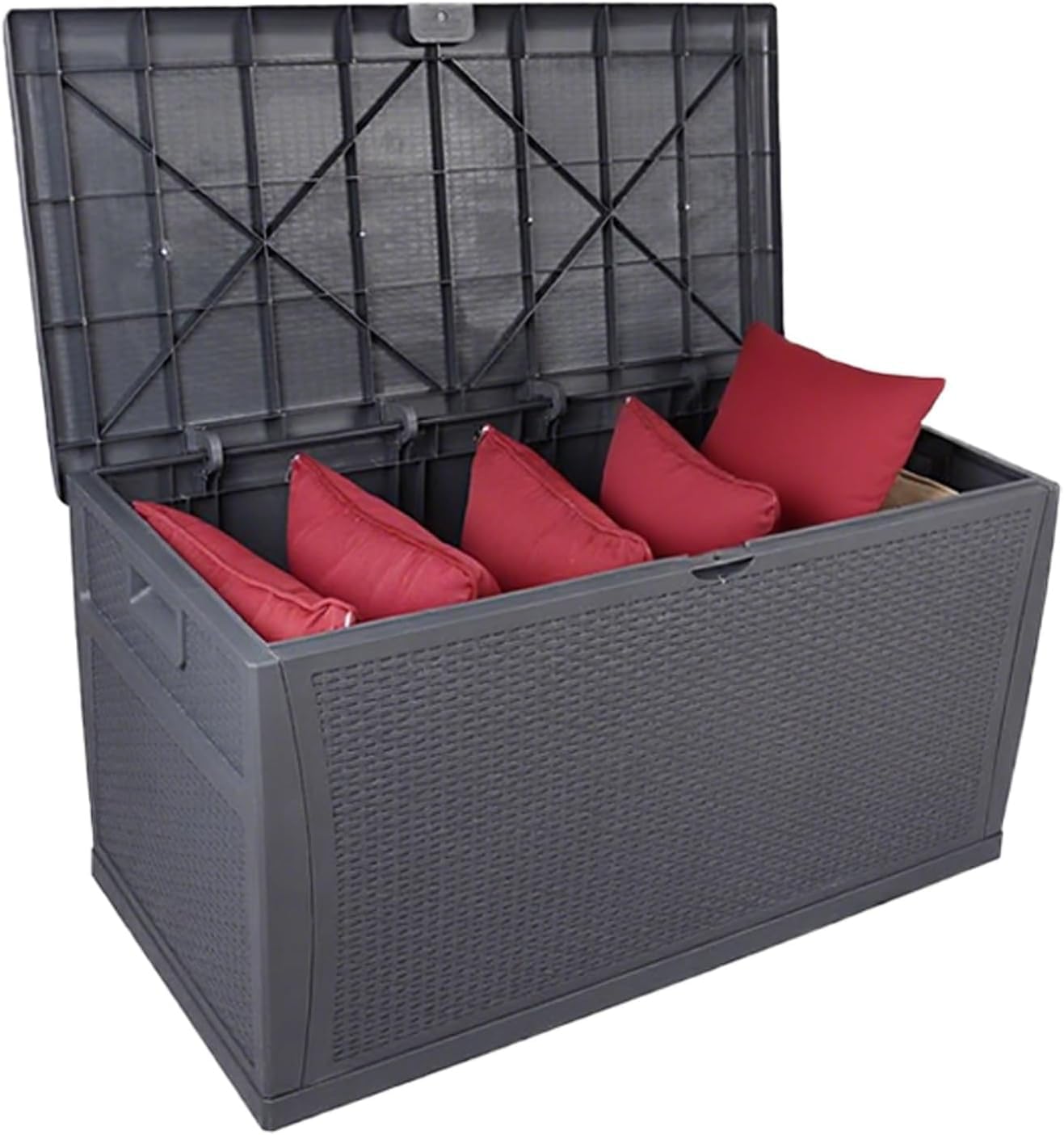 Large Waterproof Deck Box Lockable Resin Design, Outdoor Storage Container for Pool Gear, Garden Tools, Patio Furniture Cushions and More D 1pcs