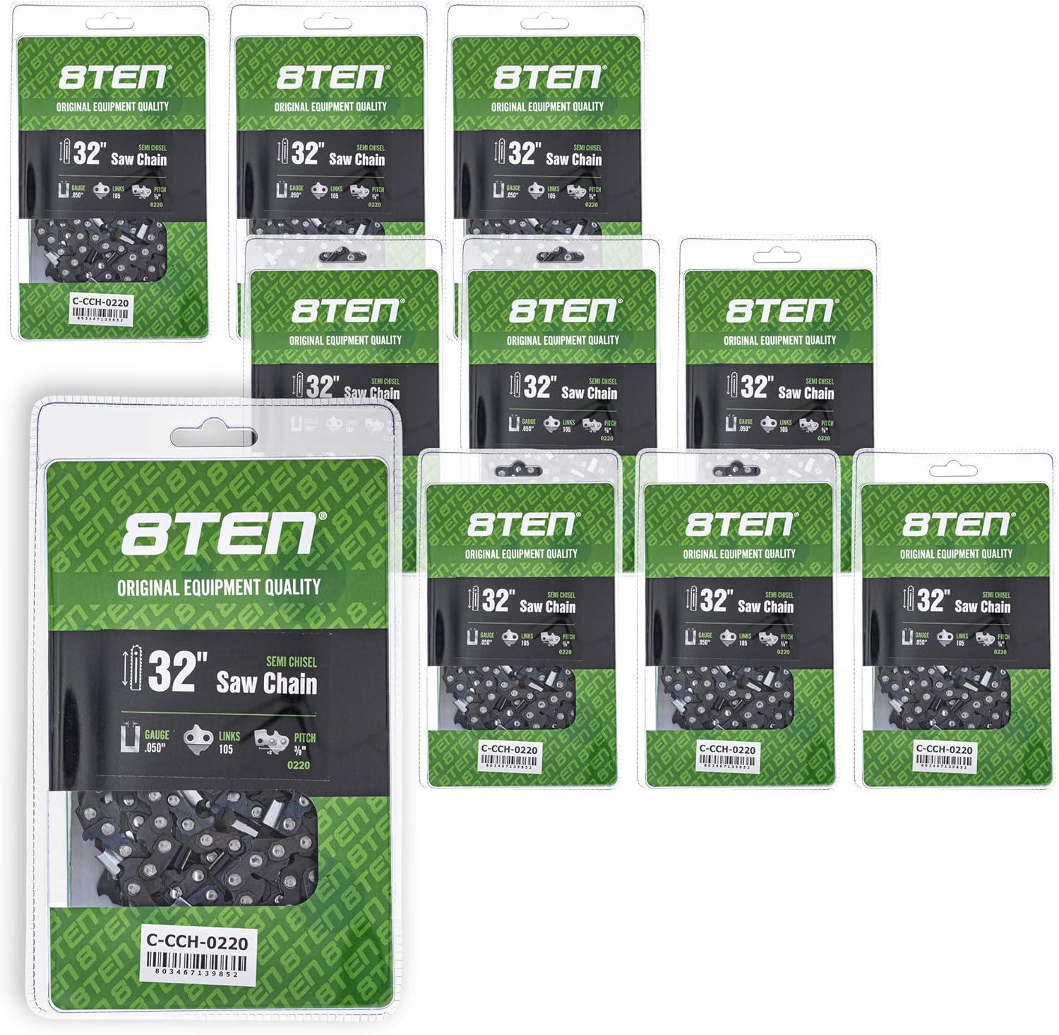 Semi Chisel Chainsaw Chain 32 Inch .050 3/8 105 DL For Husqvarna 372XP Echo CS-600P Jonsered 670 (10 Pack)