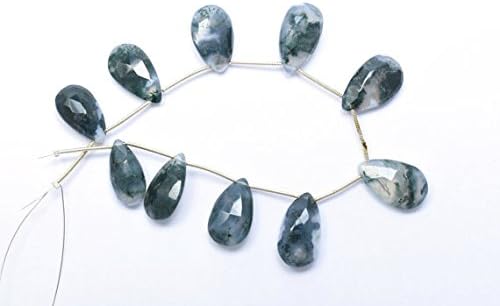 Moss Agate Faceted Elongated Pear Shape Briolettes Beads-9x18mm-10 Briolette