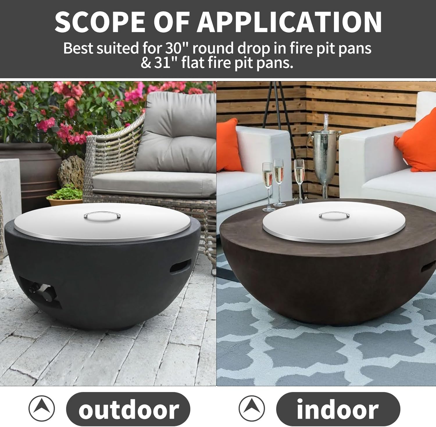 RYFT Fire Pit Lid Round, 34'' Fire Pit Lid, 304 Stainless Steel Fire Pit Cover, Fits 30