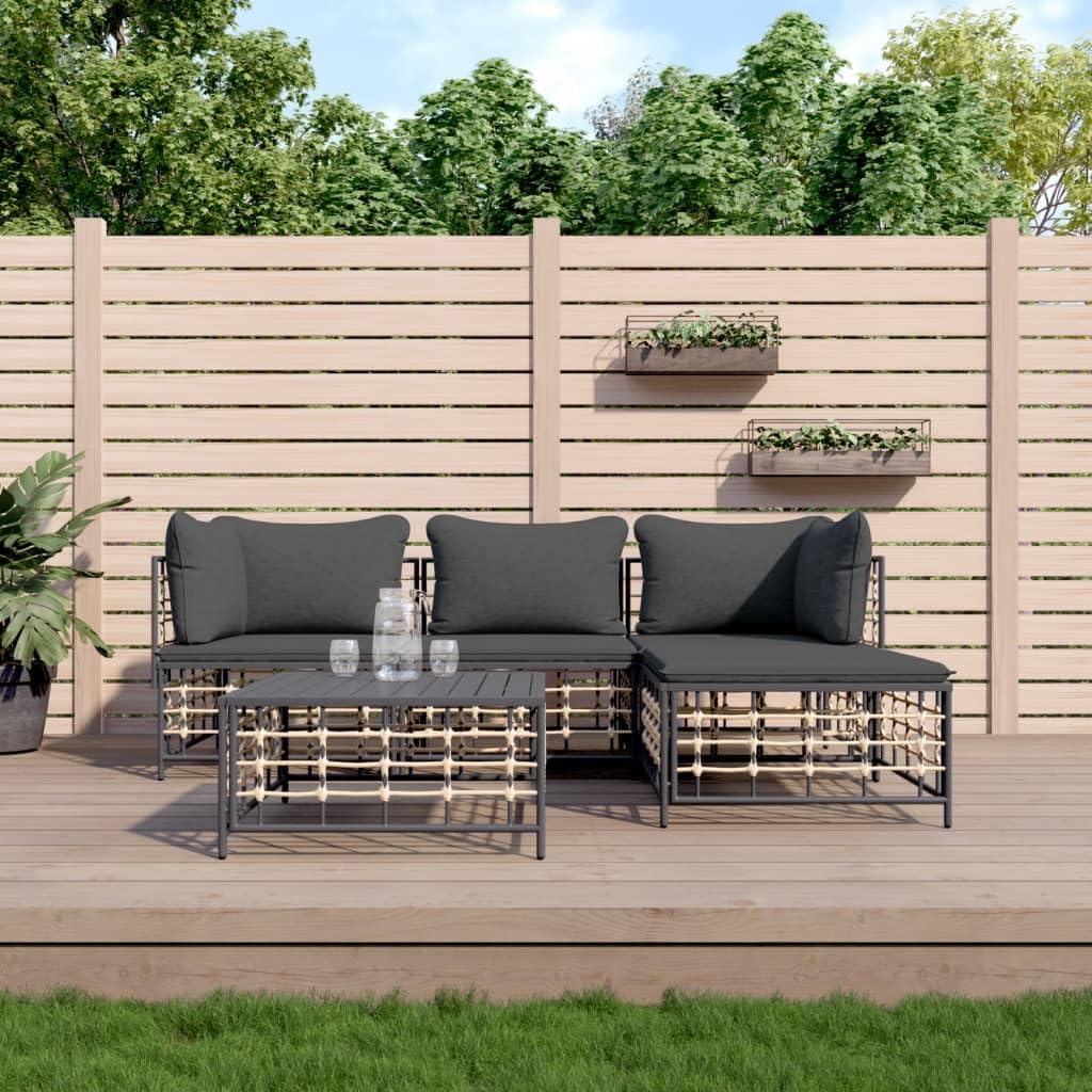 4 Piece Patio Lounge Set with Cushions Anthracite Poly Rattan,Cozy Outdoor Lounge Set: Style and Comfort for Your Garden Oasis Outdoor Furniture, Patio Seating