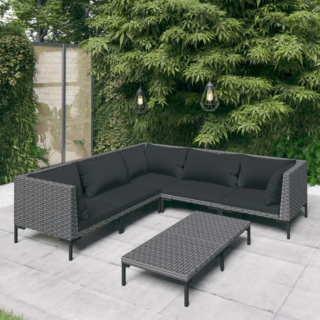 Furniture Sets 6 Piece Patio Lounge Set with Cushions Poly Rattan Dark Gray,Classic Patio Lounge Set: Sturdy and Durable for Ultimate Outdoor Relaxation Garden Conversation Sets