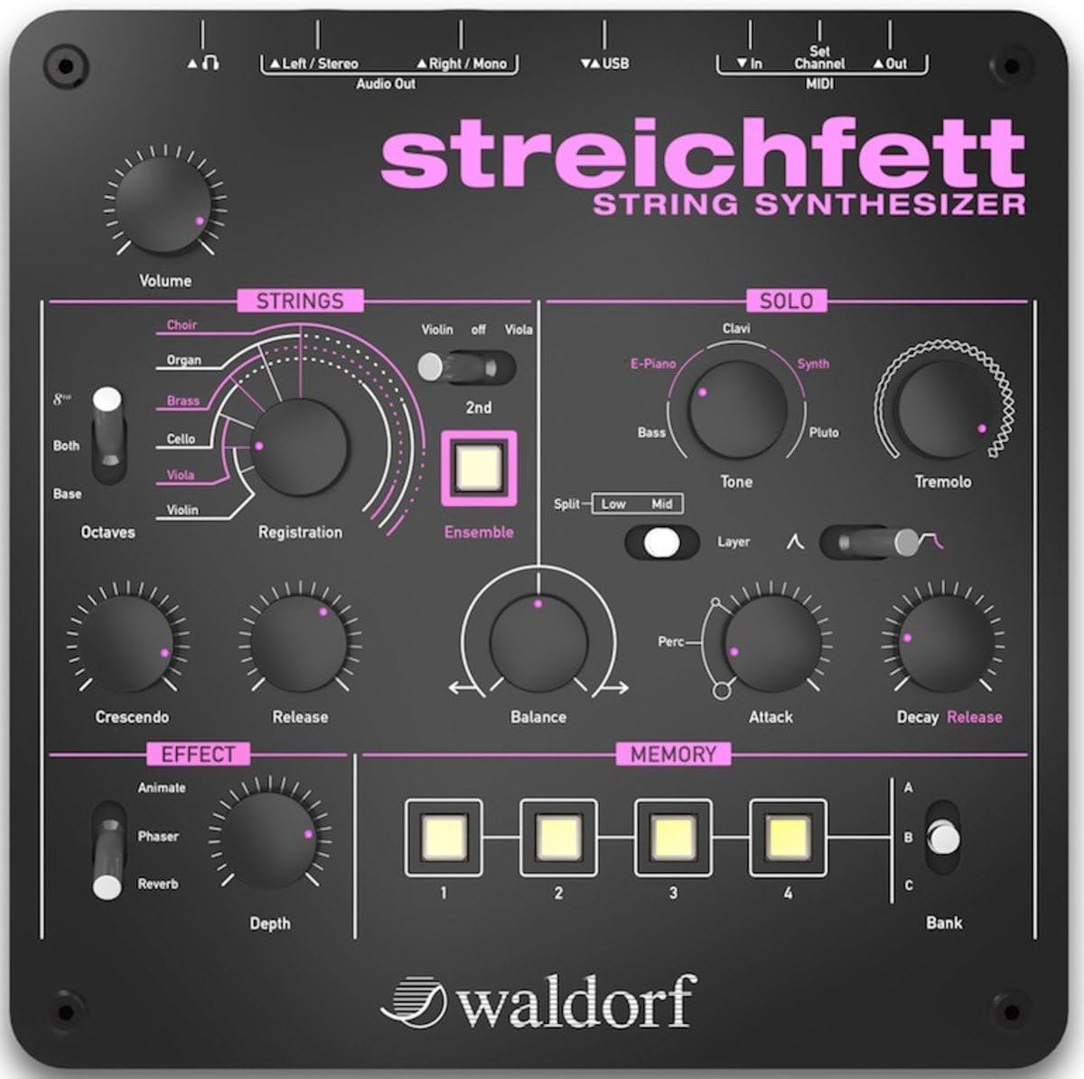 Waldorf Streichfett String Synthesizer Bundle with Headphones, MIDI Cable, and Austin Bazaar Polishing Cloth
