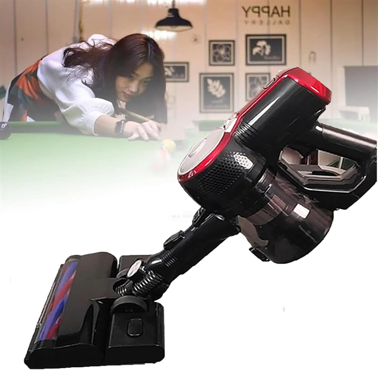 McbeAn Electric Pool Table Cloth Cleaner, 160W Handheld Table Cloth Vacuum Cleaner with 2-Speed Adjustment & LED Light, 2 Brush Heads, Suitable for Pool Table, Car Seat Cleaning