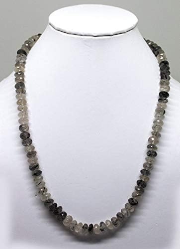 gorgeous black rutile quartz rondelle necklace 7mm-8mm/ faceted cut lobster lock necklace 18.5'' long