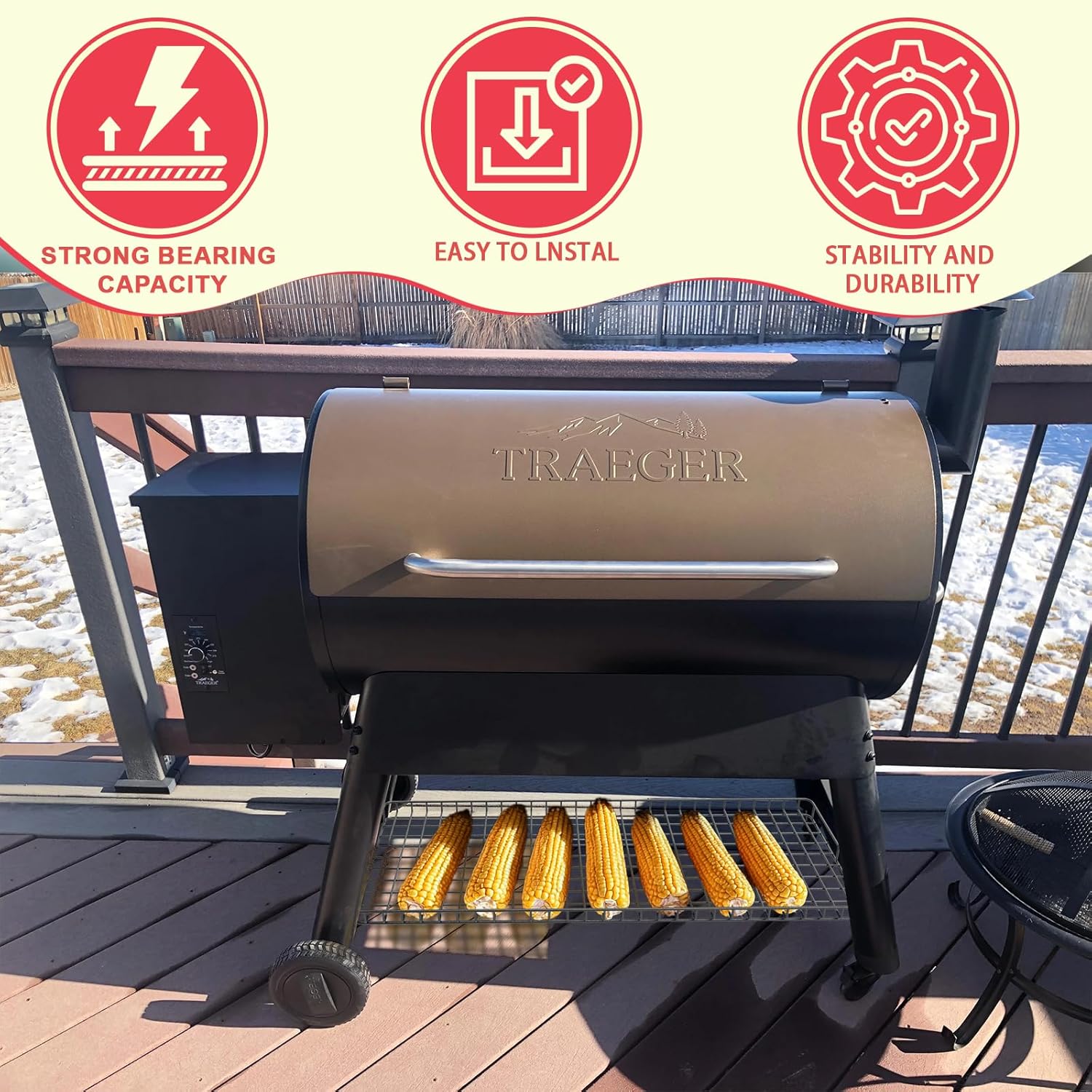 Pellet Grill Storage Shelf for Traeger Pro Series 34 Accessories, Grill Bottom Shelf for Traeger Accessories Pro 34 and Other Wood Pellet Grill, Black Powder Coated Steel Wood Pellet Storage Shelf