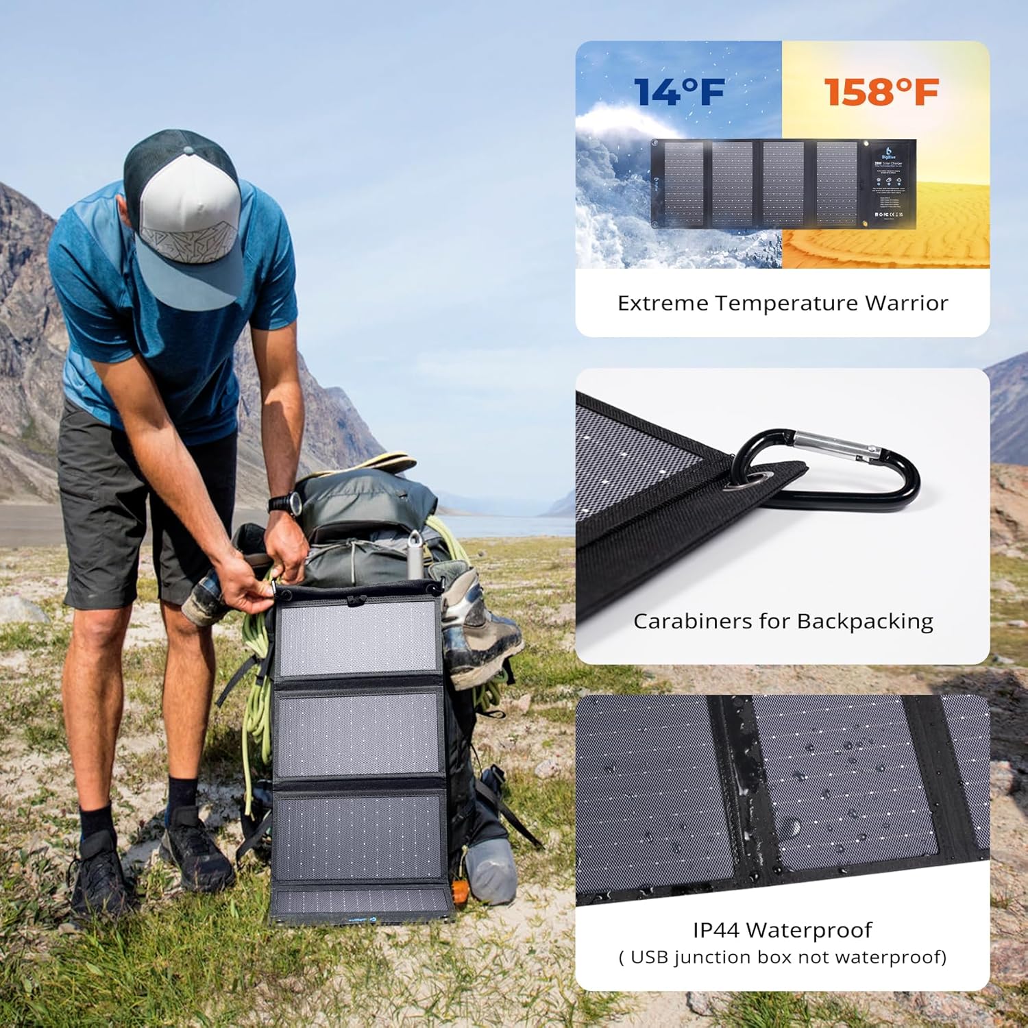 BigBlue 28W Solar Panel Charger with Dual USB-C and USB-A, Portable Solar Phone Charger for Camping, Hiking, Backpacking, Emergency Solar Charger for iPhone, iPad, Samsung Galaxy, Power Bank, GPS etc