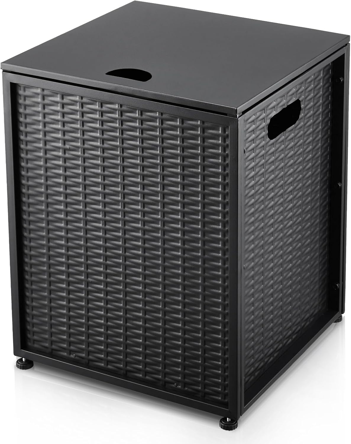 Propane Tank Hideaway Table for Gas Fire Pits - 20 LBS Propane Tank Storage Side Table for Gas Fire Pit, Gas Grill, Griddle, and Propane Stoves (Black)