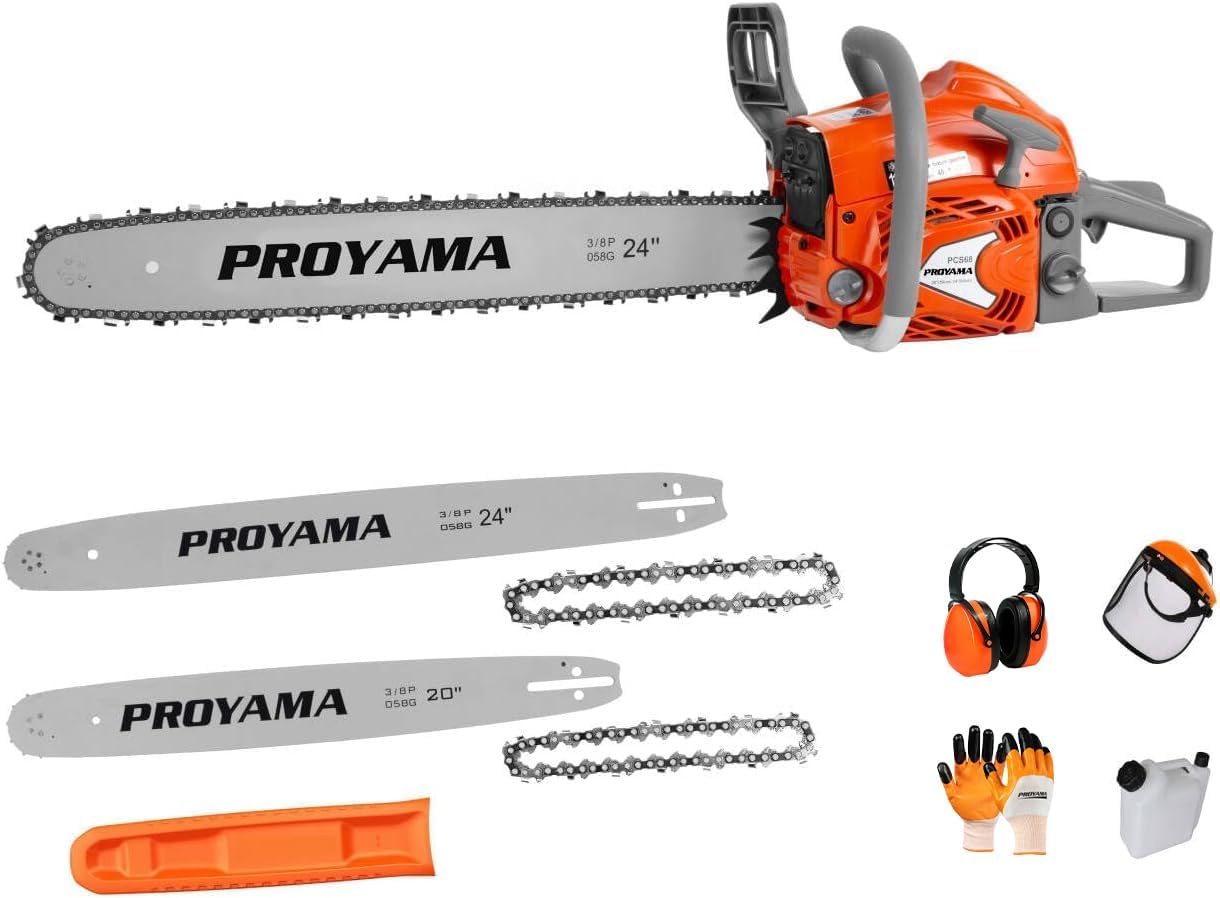 PROYAMA 68CC 2-Cycle Top Handle Gas Powered Chainsaw 24 Inch 20 Inch Petrol Handheld Cordless Chain Saw for Tree Wood Cutting
