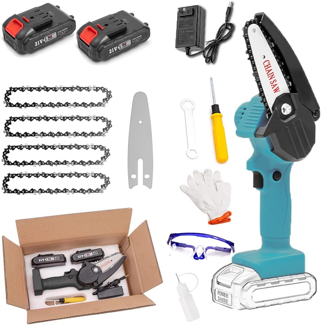 Mini Chainsaw with Battery and Led Lights,4 Inch Cordless Chainsaw with Charger,Mini Chain Saw,Cordless Battery Power, Portable Electric Chainsaw, Suitable for Gardening, Wood, Outdoor Camping