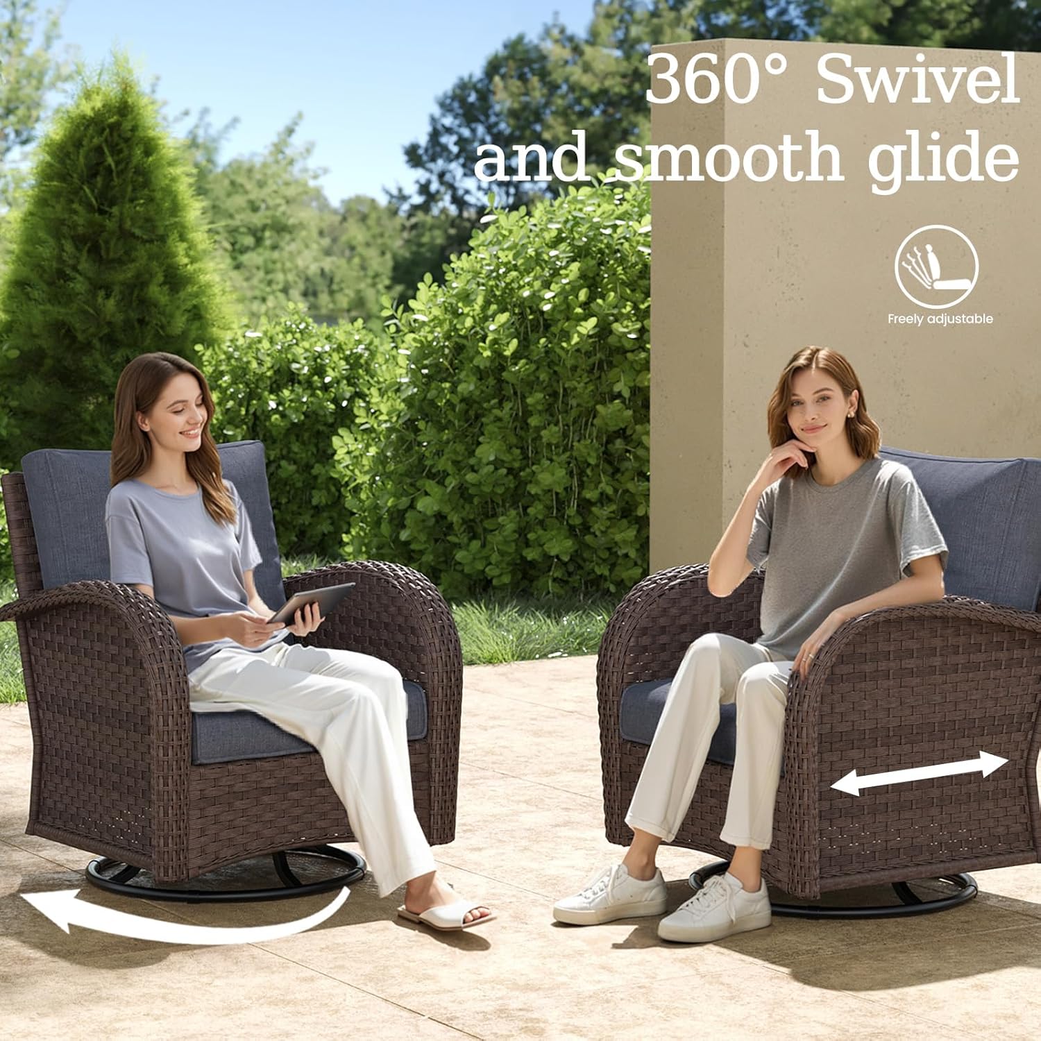 10 Pieces Wicker Patio Furniture Set with Fire Pit Table, Luxury Outdoor Conversation Set with High Back Swivel Rocker Chairs