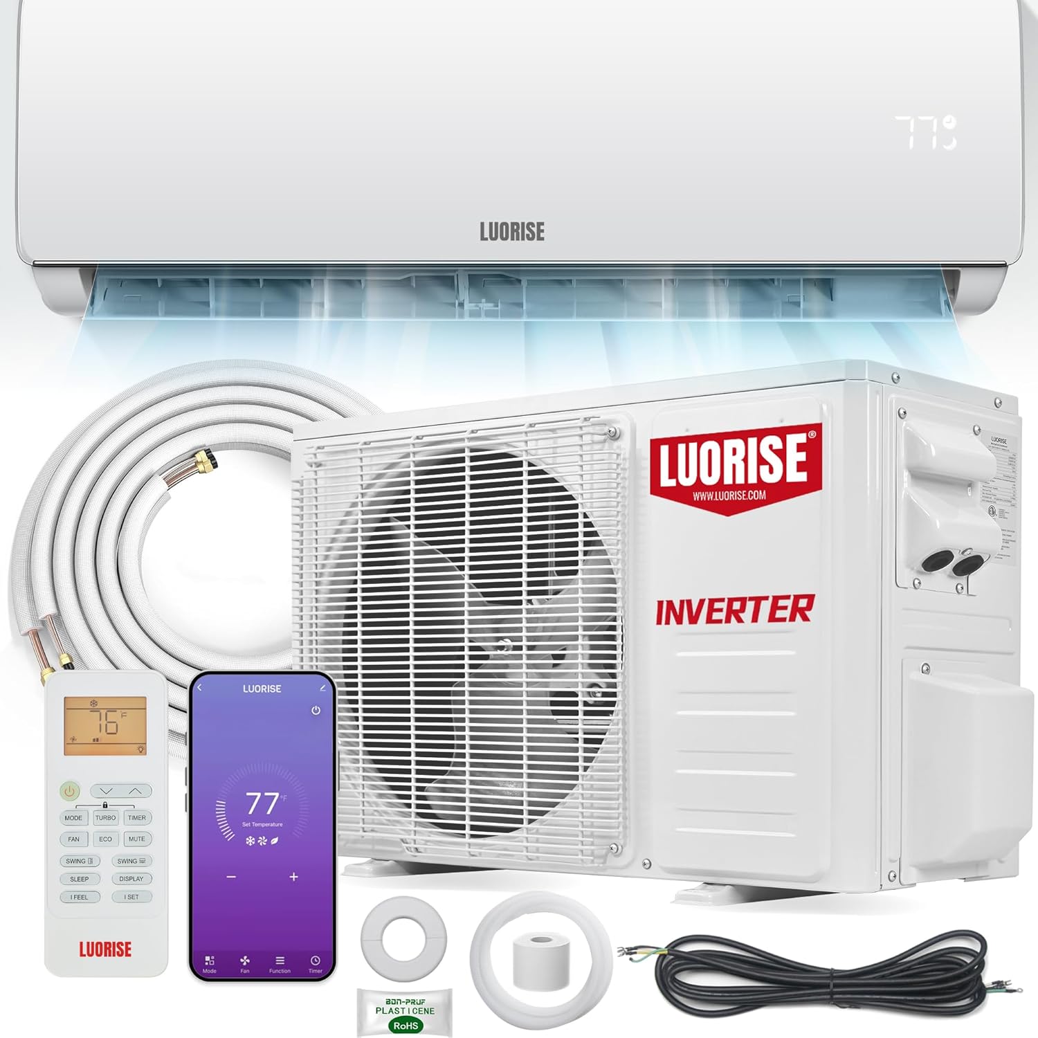 17000 BTU WiFi Mini Split AC/Heating System, Ductless Air Conditioner, 17 SEER2 230V Inverter Wall AC Unit, Cools Up to 1000 Sq.Ft, Pre-Charged Heat Pump & 16.4ft Installation Kit