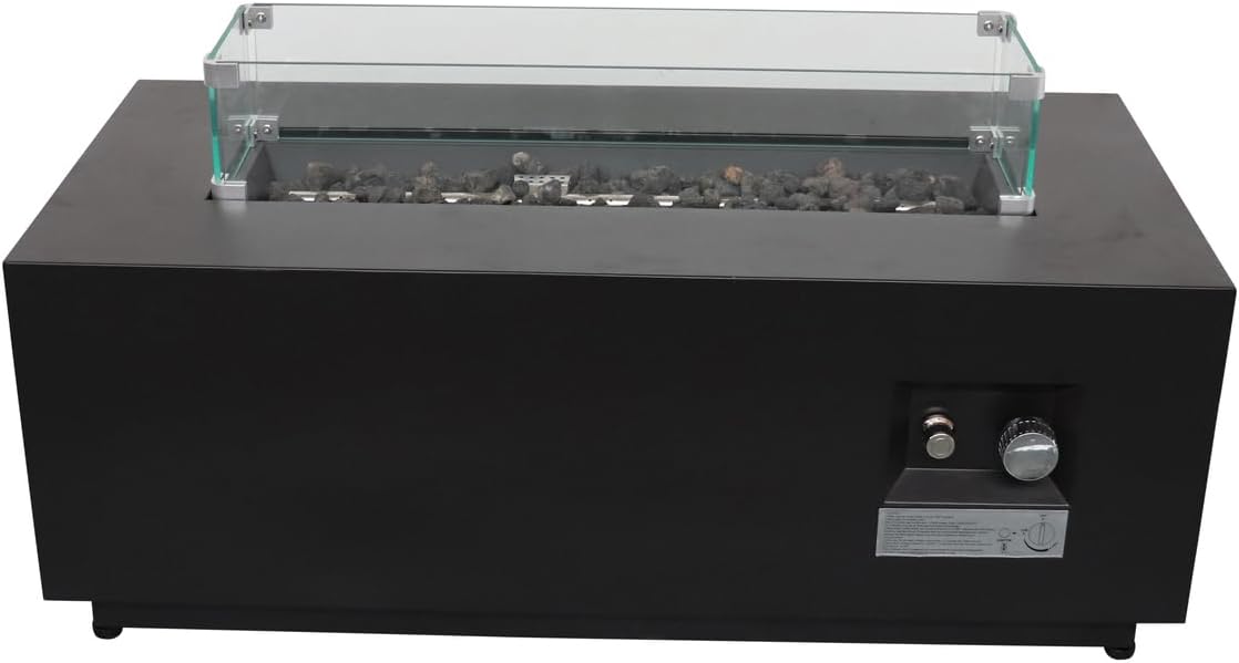 Kaimei Steel Fire Pit Table for Patio - Rectangle Propane Fire Table with Lid & Cover - 42-Inch Outdoor Fireplace for Backyard, Balcony